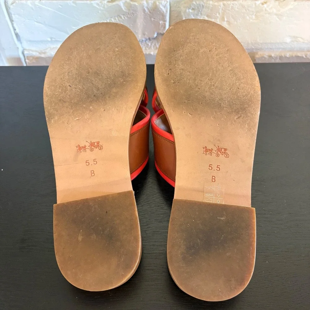 Coach Coral Turnlock Leather Slides Brown Leather Women's Size 5.5